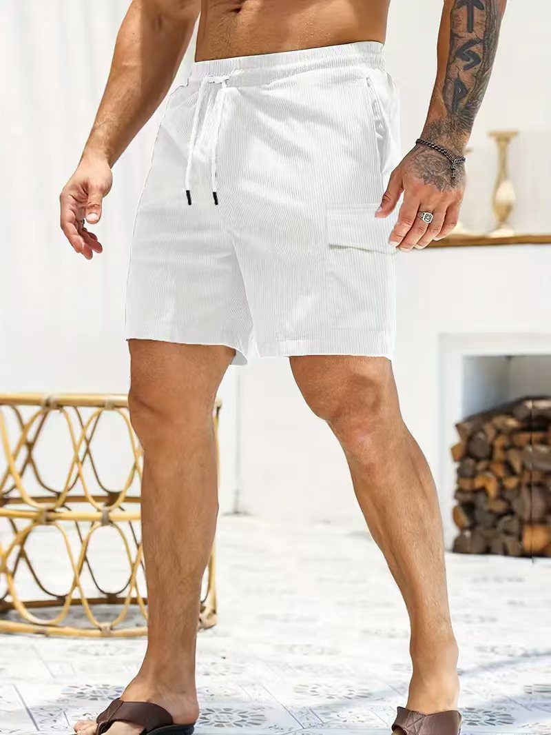 Pantalones cortos de ropa de trabajo para hombres transfronterizos nuevos pana de color sólido en verano pantalones cortos casuales de bolsillo múltiple para hombres simples