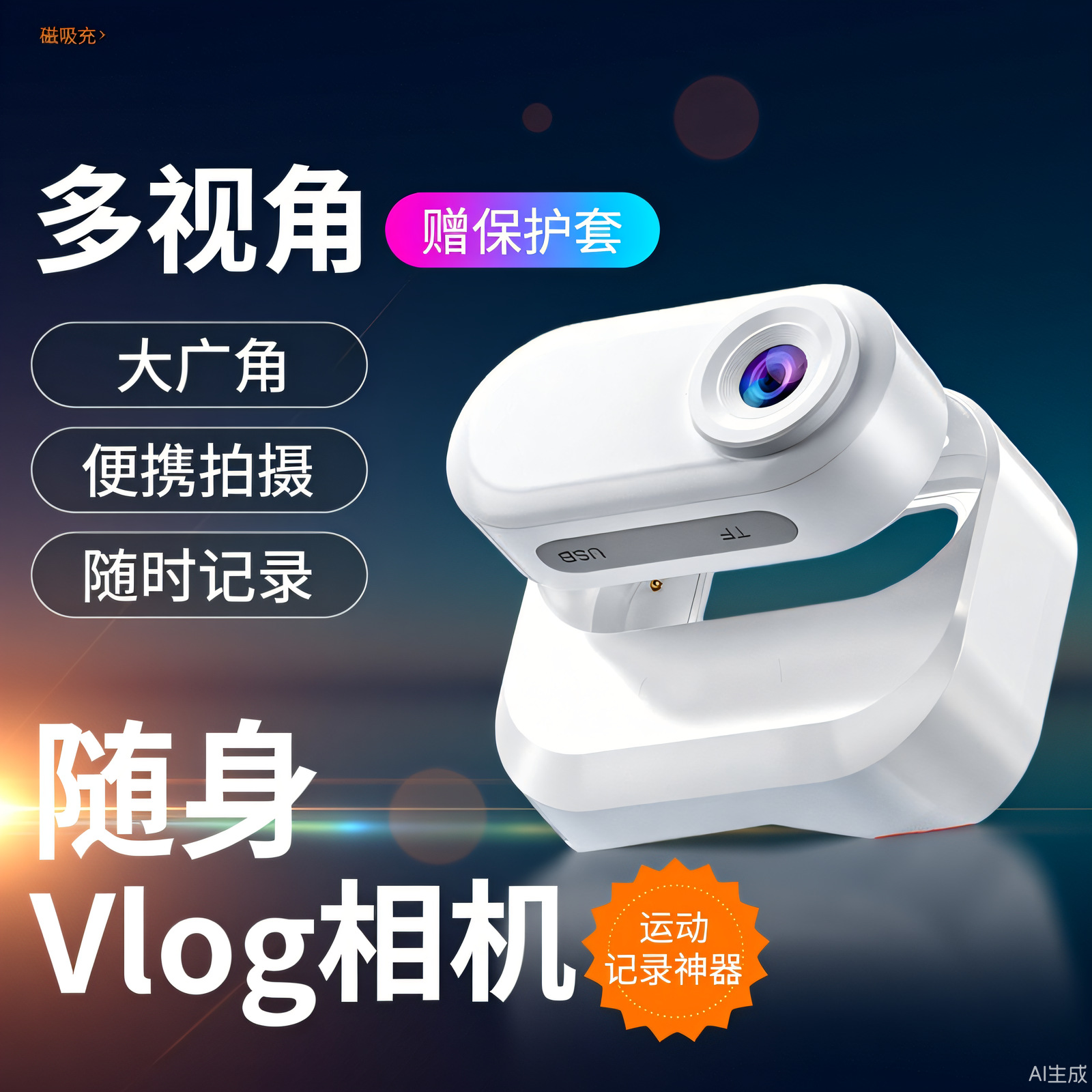 Foreign trade, cross-border, portable sports camera/camera with magnetic suction clip, thumb-operated, high-definition, outdoor cycling recorder, suitable for high school and university commemorations.