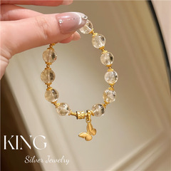 キングシルバー | 金蝶晶韻手串 | 925銀金メッキ黄水晶新中国式重工高級精致ブレスレット