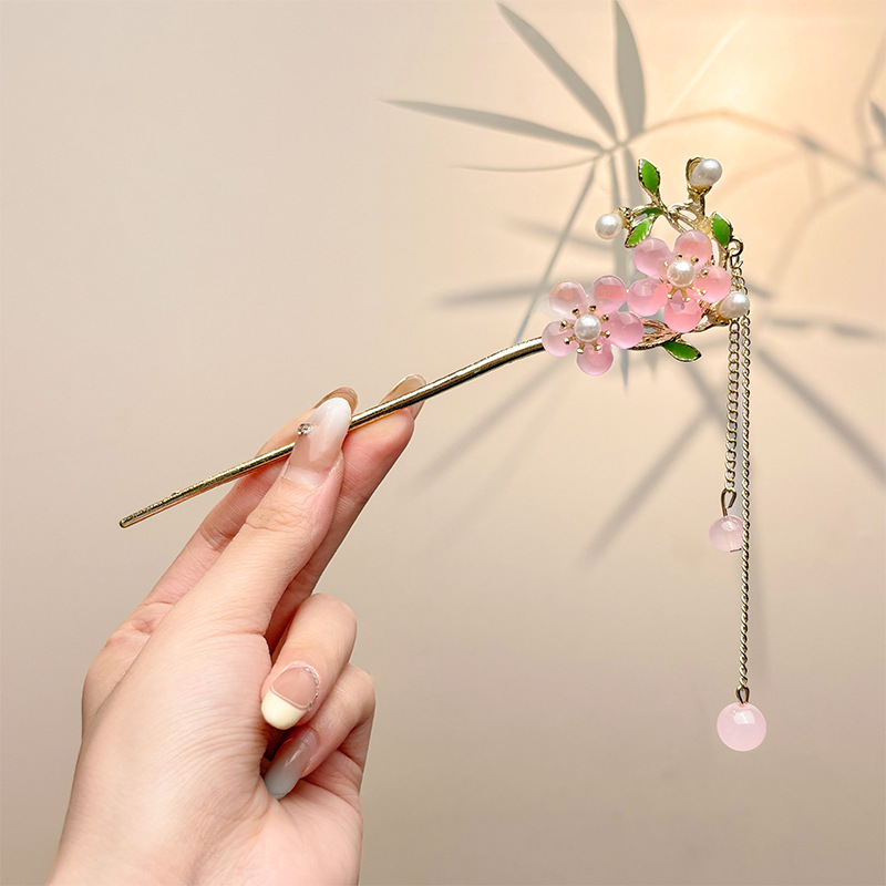 Retro simple nicho de alta estética oriental diseño de cabello de flores de frascos de estilo antiguo cabello