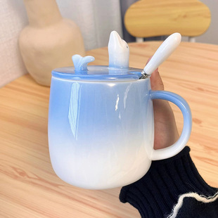 Dolphin mobile phone holder cover mug with lid high-looking solid color gradient household water Cup breakfast cup Milk Cup