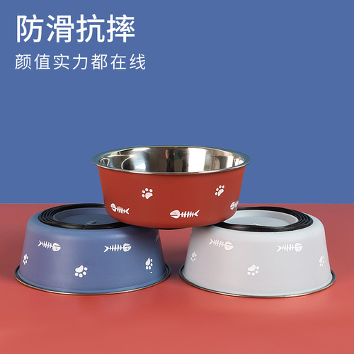 New double-layer thickened floor-suction dog bowl, anti-slip pet bowl, Nordic style stainless steel dog bowl, cross-border cat bowl wholesale