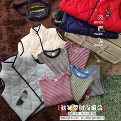 中大童秋冬时尚组合背心加绒马甲条纹圆领长袖打底舒适保暖090203
