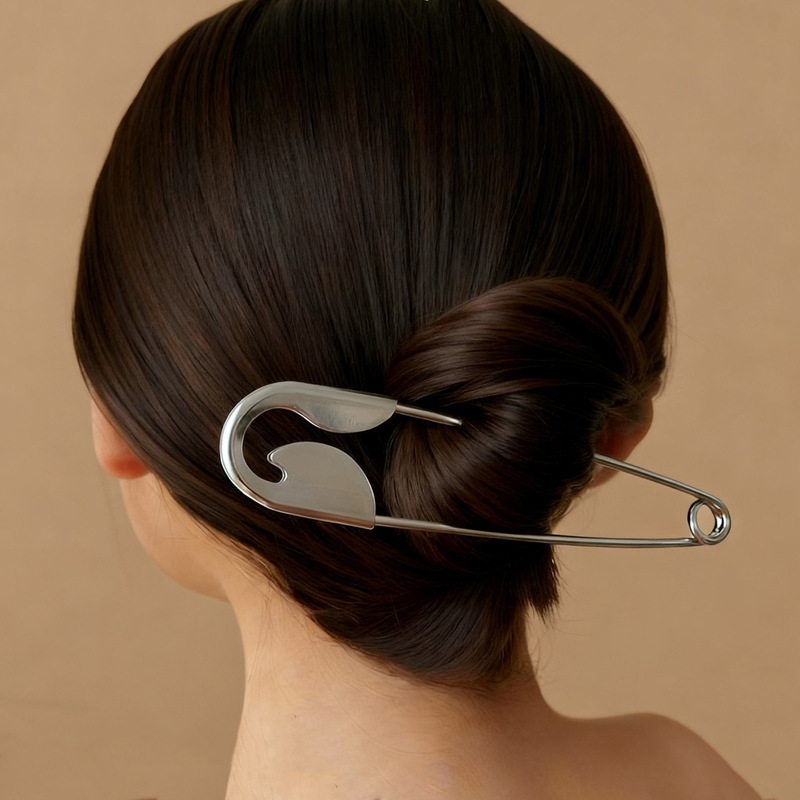 European and American Style Exaggerated Minimalist Creative Shiny Silver Metal Hairpin Large Hair Clip for Thick Hair Personalized Hair Accessory