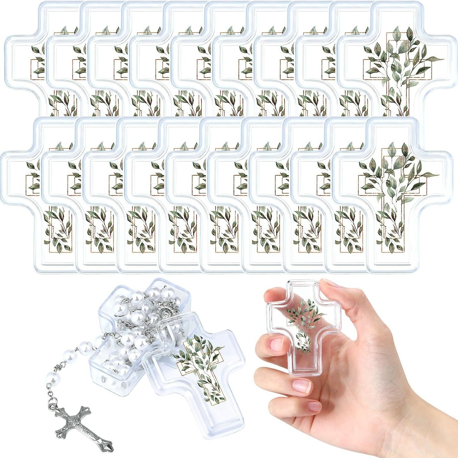 First Communion Cross Transparent Plastic Covered Packaging Box Jewelry Box with Stickers Souvenir Jewelry Box