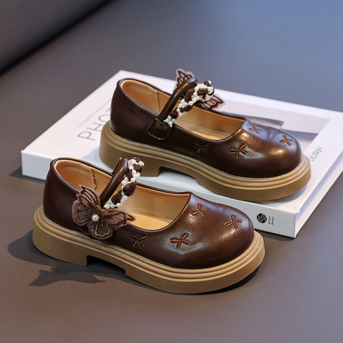 Children's Leather Shoes Spring and Autumn New Kids' Slip-On Shoes British Style Soft Sole Princess Shoes and Bubble Casual Performance Shoes