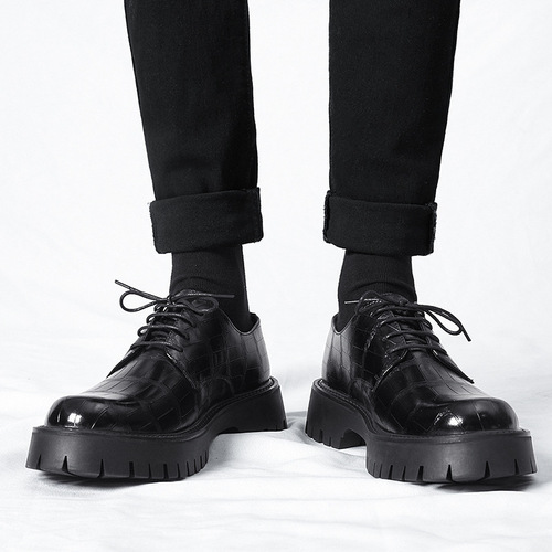 Men's breathable British-style business formal shoes, trendy low-top Martin boots with a chunky sole, casual cowhide men's shoes.