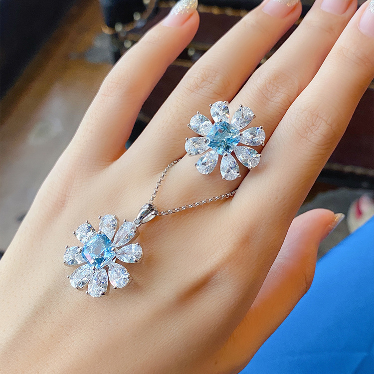 Schmuck Nachahmung Natürlicher Blauer Topas Halskette Diamant Ohrringe Ring Anhänger display picture 2