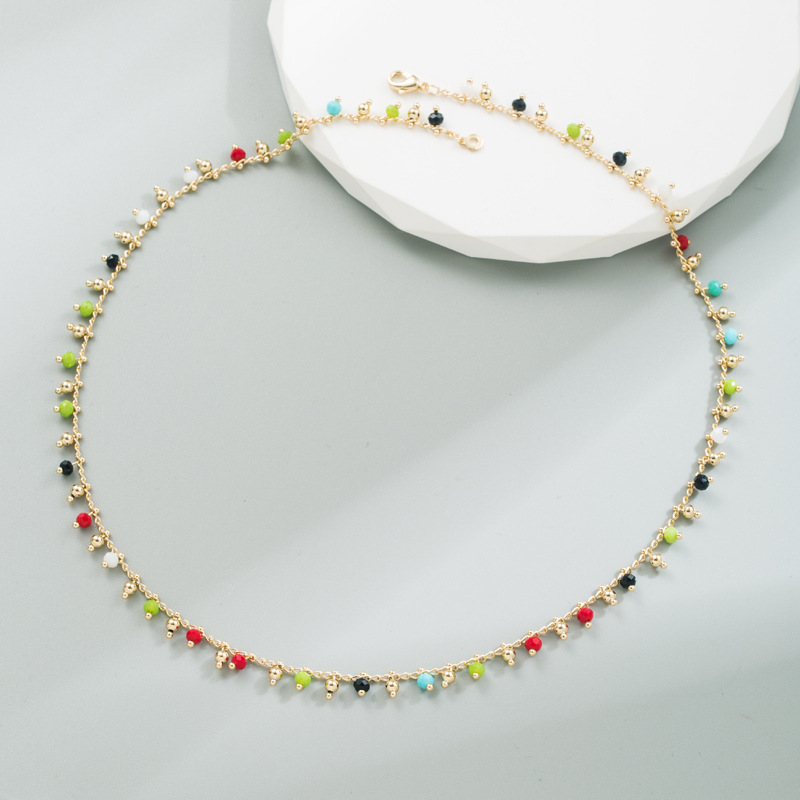 Fashion Geometric Copper Necklace Inlay Beads Copper Necklaces