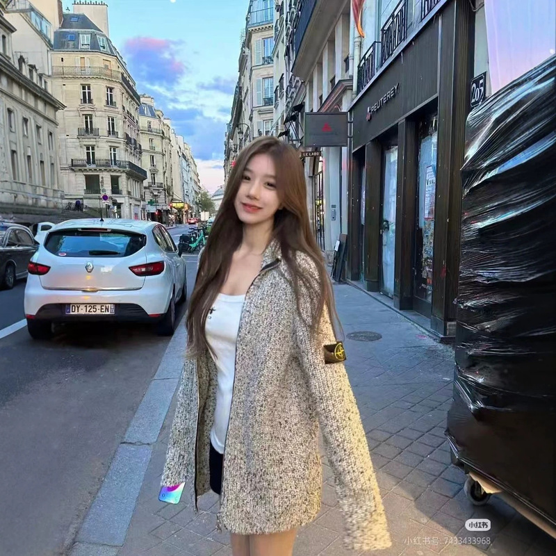 Korean-style STONE sea coral knitted cardigan for women, loose new spring and autumn sweater jacket with round neck and zipper