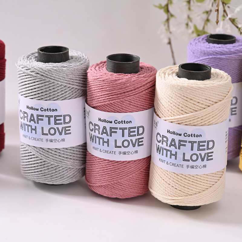 Combed hollow cotton yarn, 2mm stiff round strand yarn for hand knitting DIY crochet bags, yarn ball Combed hollow cotton yarn, 2mm stiff round strand yarn for hand knitting DIY crochet bags, yarn ball