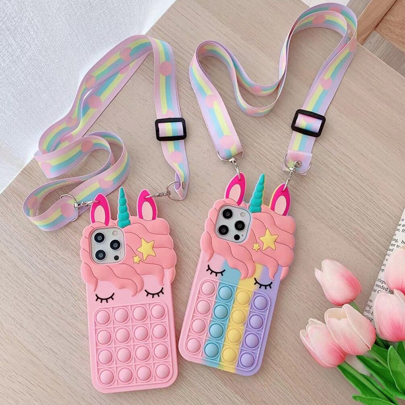 Rainbow lanyard 3D unicorn for iPhone12 phone case Apple 11 rodent silicone XR eyelash horse protection Rainbow lanyard 3D unicorn for iPhone12 phone case Apple 11 rodent silicone XR eyelash horse protection
