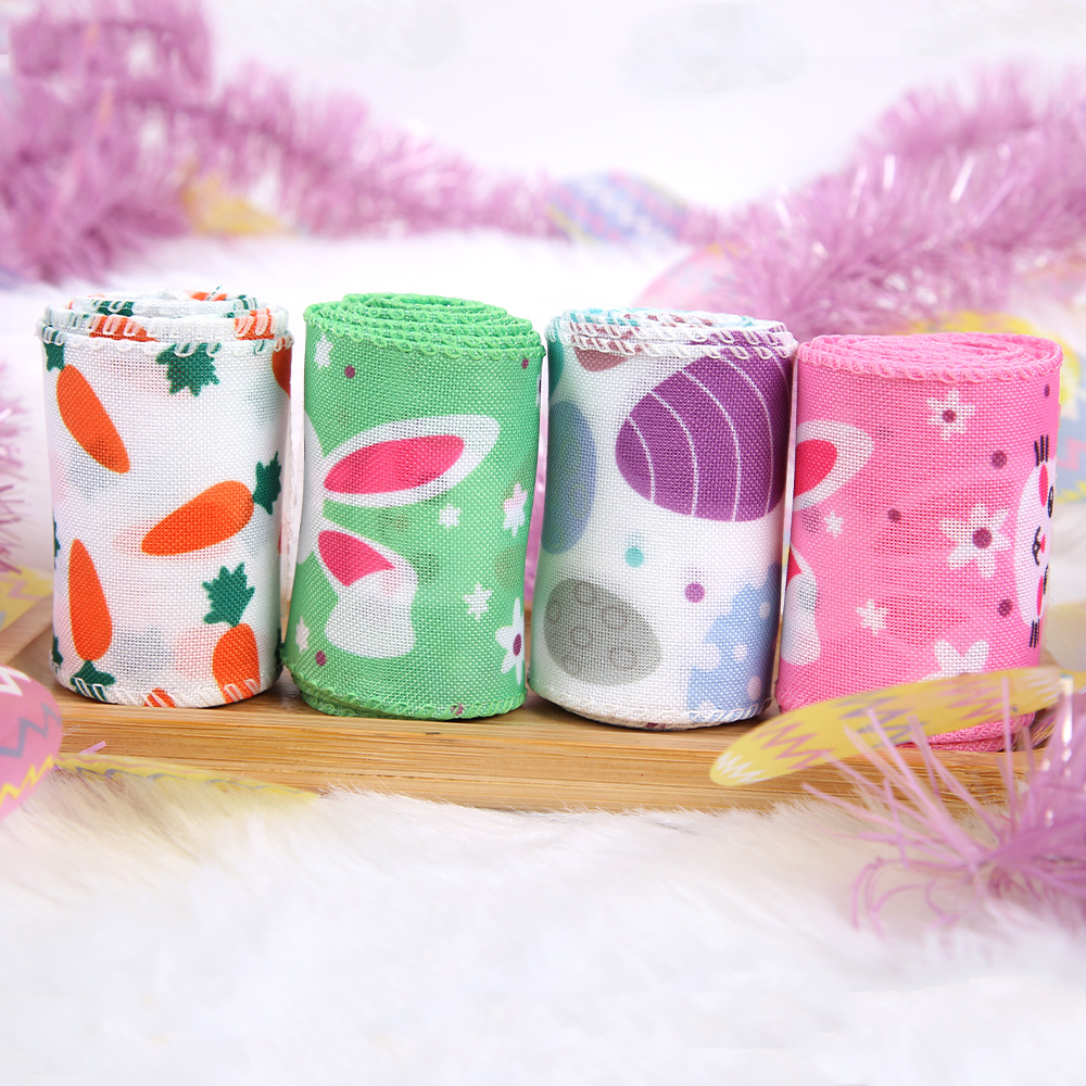 Easter Decorative Ribbon Holiday Party Decoration Props Cartoon Rabbit Egg Printed Bow Ribbon