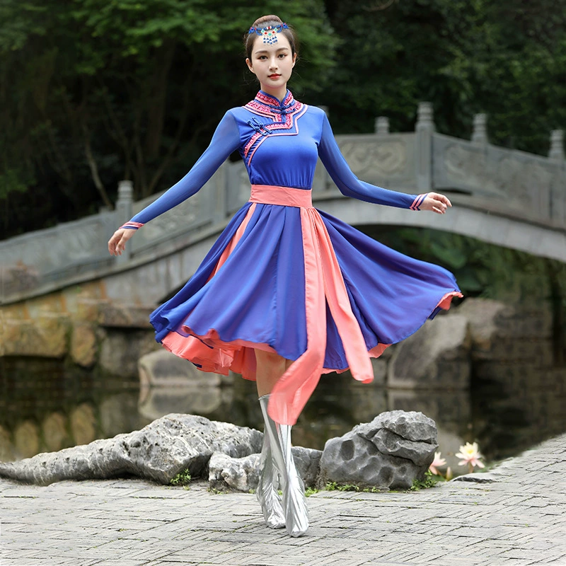 Монгольский танцевальный костюм Монгольский танцевальный монгольский халат Большая юбка-качели Современный танец Hongyan Одежда Женская одежда Монгольская одежда для женщин