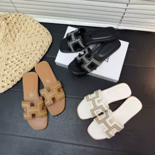 羊皮经典平底拖鞋女款夏季外穿旅游时尚百搭凉感一字凉拖编织现货