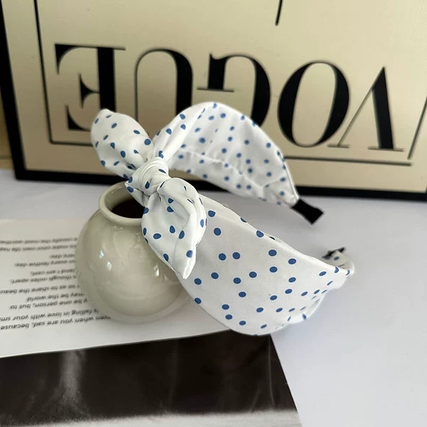 New wave dot rabbit ears (white and blue dots)