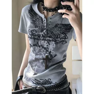 亚文化辣妹短袖T恤女夏季新款印花修身时尚小众百搭轻亚上衣潮女