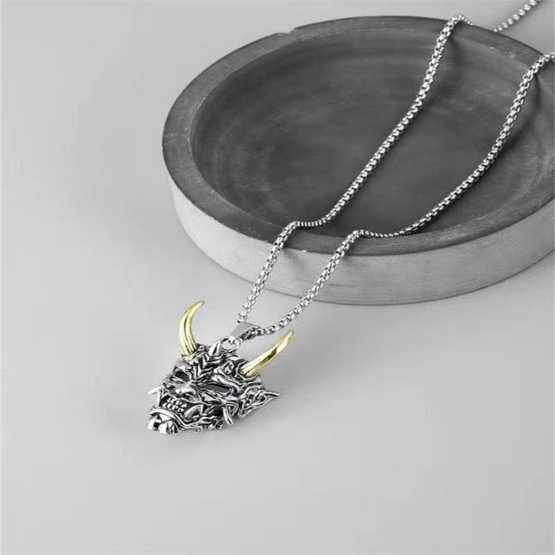 Diablo Japanese Prajnaparamita Mask Necklace Personalized Hip Hop Simple Pendant Versatile Men's and Women's Long_voghion.com