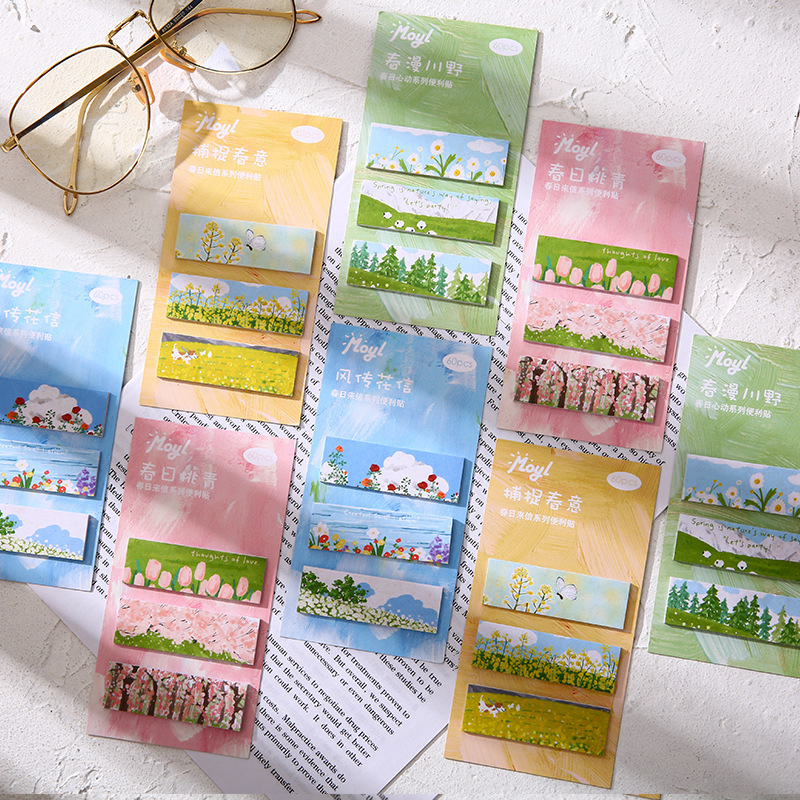 Pintura al óleo índice de pegatinas de alto valor facial estudiantes con ins simple cuentas de mano papel de notas con paisaje pegajoso