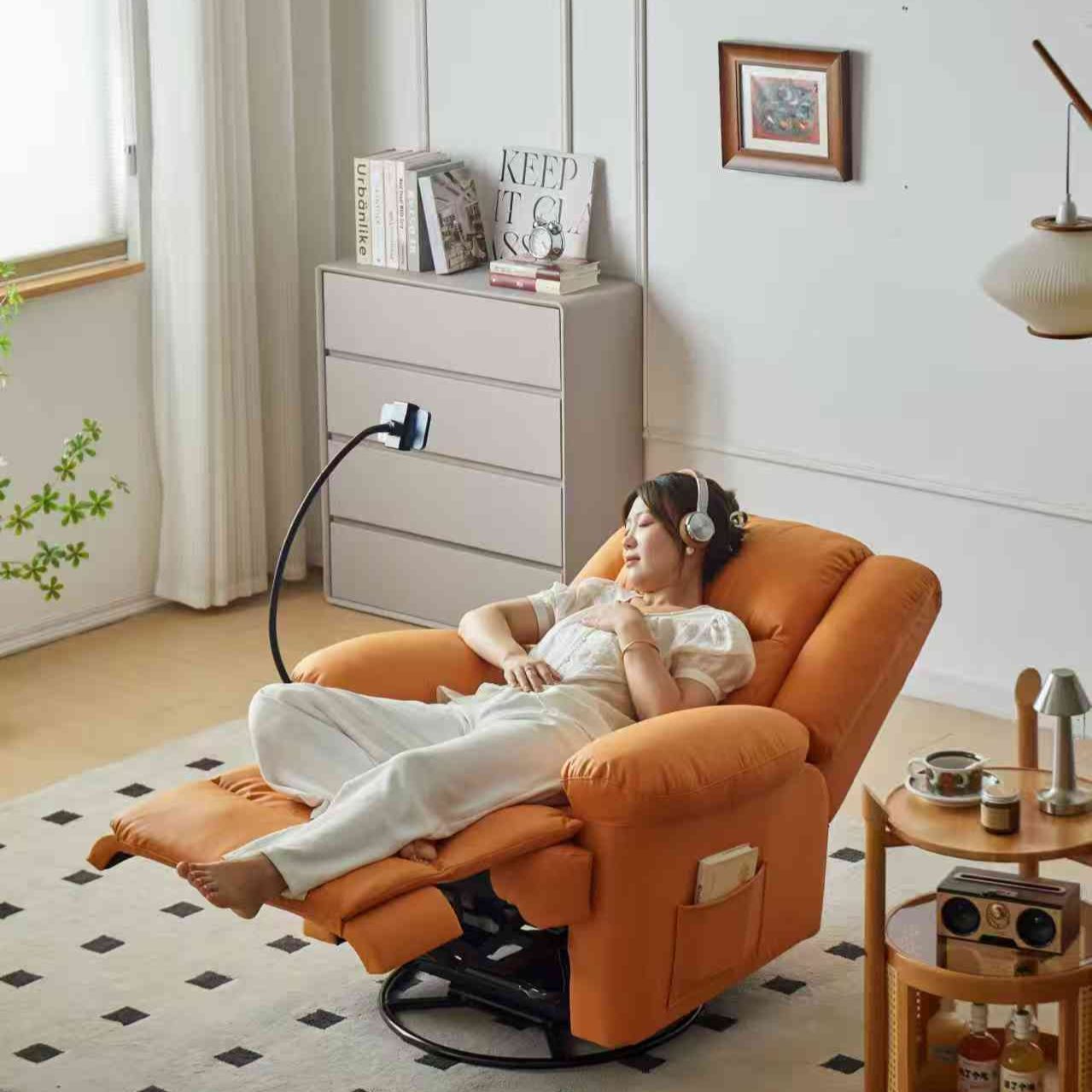 Sofá eléctrico espacial, mecedora simple perezosa, sofá de sala de estar, silla reclinable de masaje giratorio multifuncional