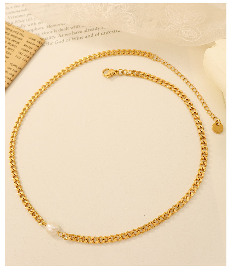 Mode Eingelegte Perle Titan Stahl 18k Gold Halskette Großhandel display picture 4