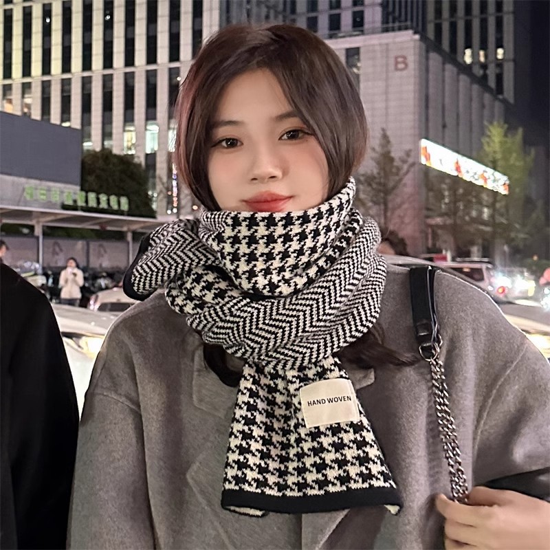 Mujeres de invierno imitación de cachemira bufandas de mil pájaros 2024 nuevo estilo coreano versátil pareja de estudiantes de punto calentamiento buñuelo para hombres