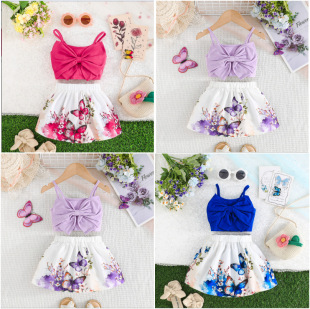 (Cross-border trading), summer dress, blue set, T-shirt with bow