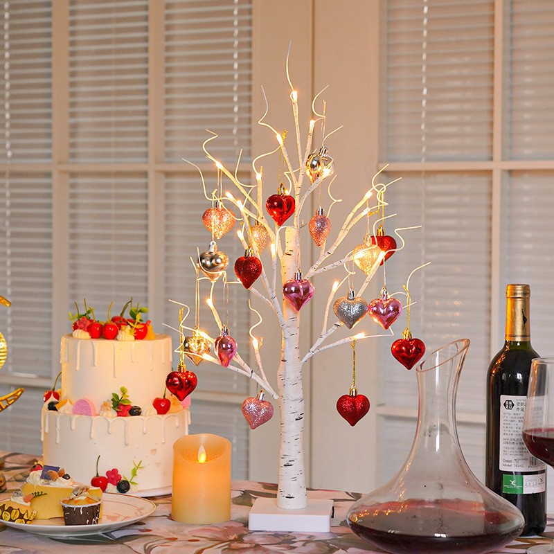 Día de San Valentín regalo LED rojo amor blanco abedul lámpara de árbol de luz creativa para las niñas lámpara de noche lámpara de decoración de la habitación