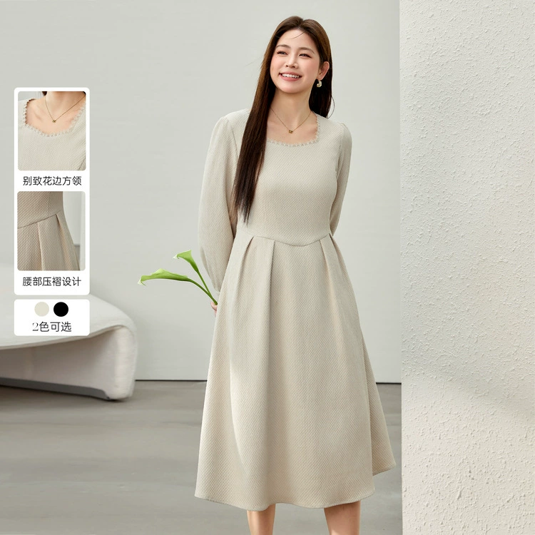 [Французская принцесс в стиле талия тонкое платье с квадратным воротником] Funny Show большой размер женский толстый mm2025 весенний новый