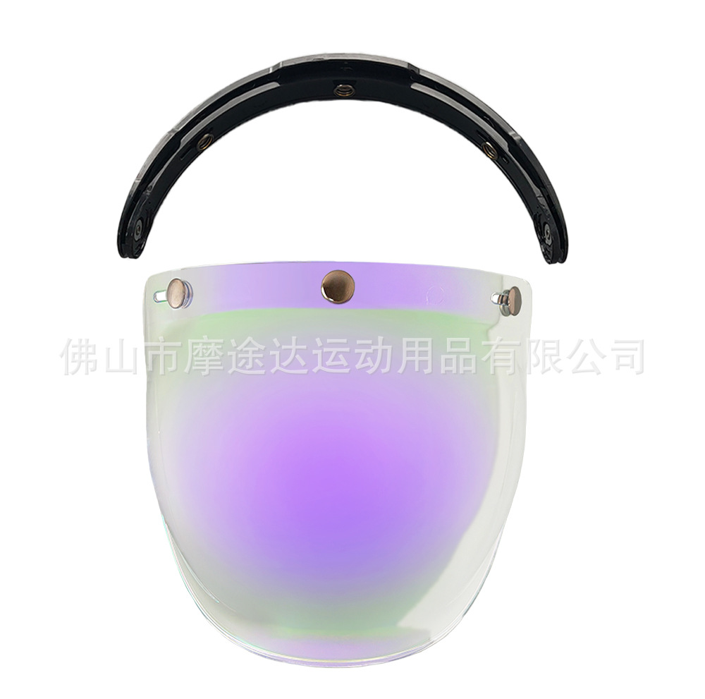 Retro Motorcycle Helmet Lens with Curved Surface, Three-Button Bubble Mirror, Multi-Color Windproof and Uv Protection Shield