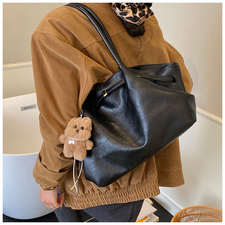 Túi xô nữ dáng tote xách tay dung tích lớn phong cách retro, đeo vai và kẹp nách — Màu nâu cà phê không kèm phụ kiện, Màu nâu không kèm phụ kiện, Màu đen không kèm phụ kiện, Màu nâu có móc treo chi tiết 11