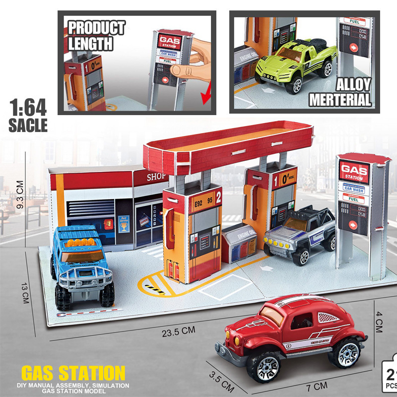 Educational Toys 3D Puzzle City Gas Station Maintenance Factory Three-Dimensional Puzzle Scene with Golden Car Set Gift