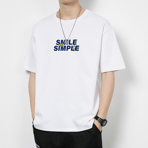 Summer brand pure cotton letter print short sleeve t-shirt for men unisex casual minimalist loose top base shirt for women