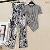 2~300 Fat sister Broad leg Borneol Casual pants Split ends Short sleeved T-shirt Western style By age summer