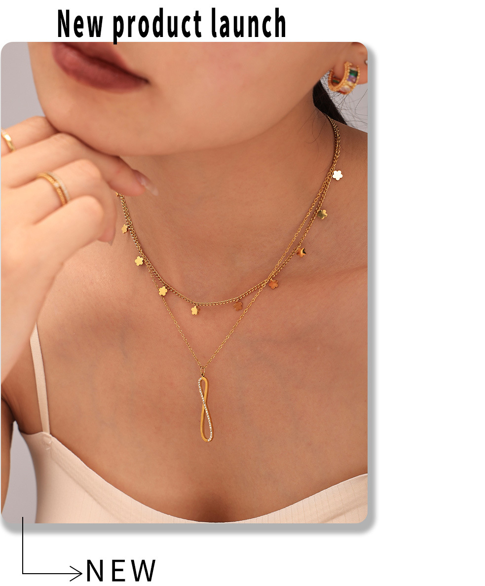 Square Sugar Jewelry Stainless Steel Zircon CNC Diamond Set 8-Character Long Necklace Bracelet Design Versatile Set_voghion.com