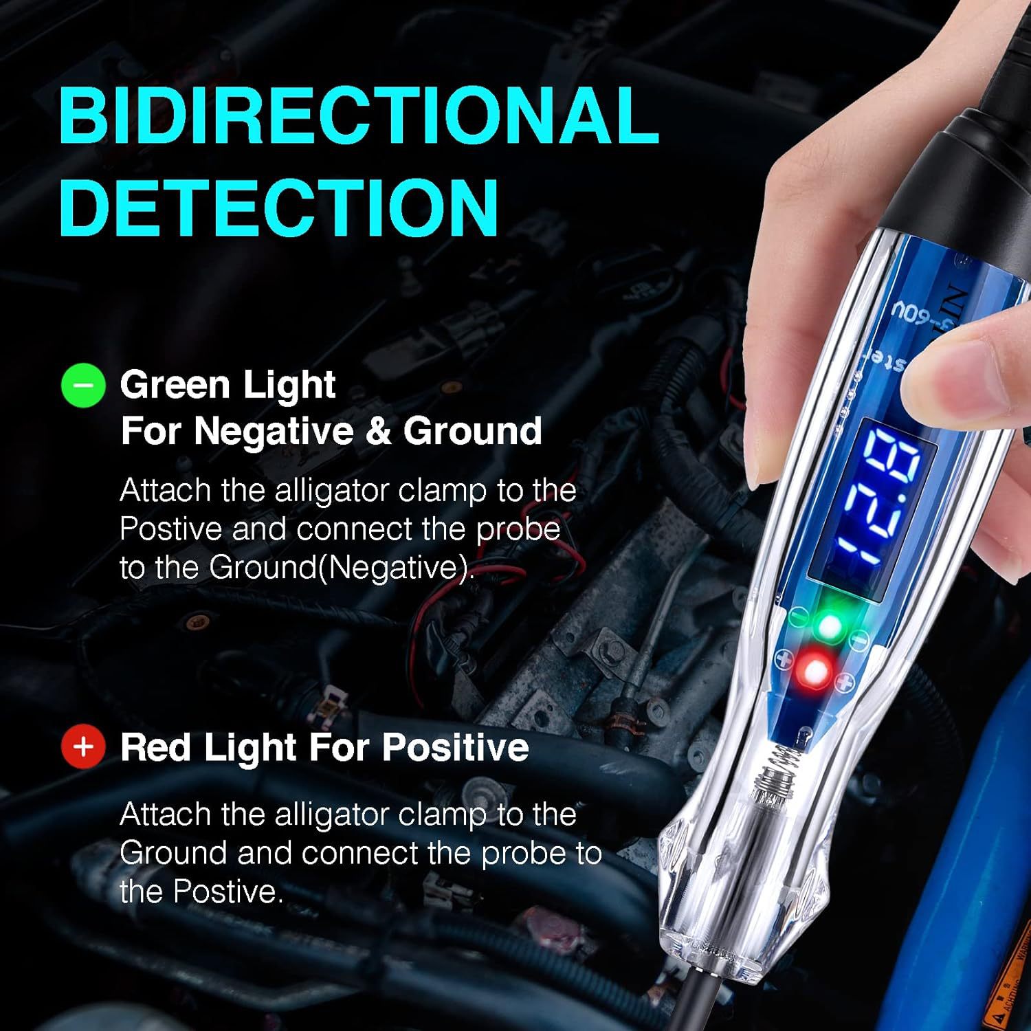 Car Bidirectional Digital Display Voltage Tester Car Circuit Tester 836 Circuit Diagnostic Instrument 3-60V Universal