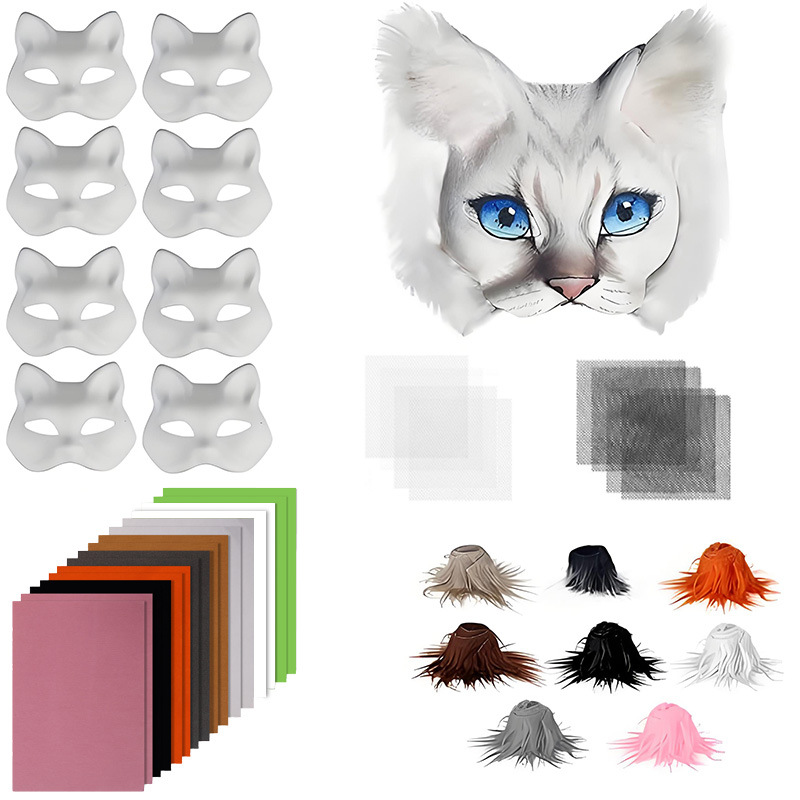 Amazon animal media cara máscara DIY con pelusa pintada a mano cara de gato de pulpa máscara de zorro máscara de fiesta máscara de vestir
