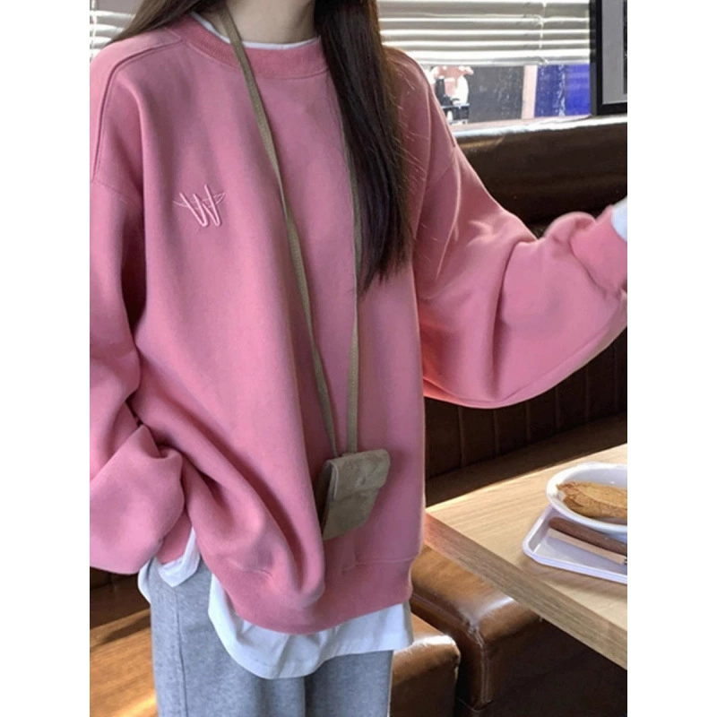 Женские топы из двух частей, новинка 2025 года, весна и осень, тонкий свободный уличный розовый свитшот средней длины с капюшоном в корейском стиле