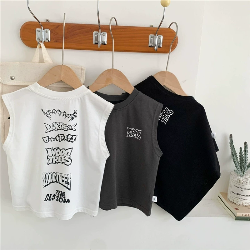 Футболка для мальчиков, детская приятная к телу летняя одежда для отдыха без рукавов, оверсайз