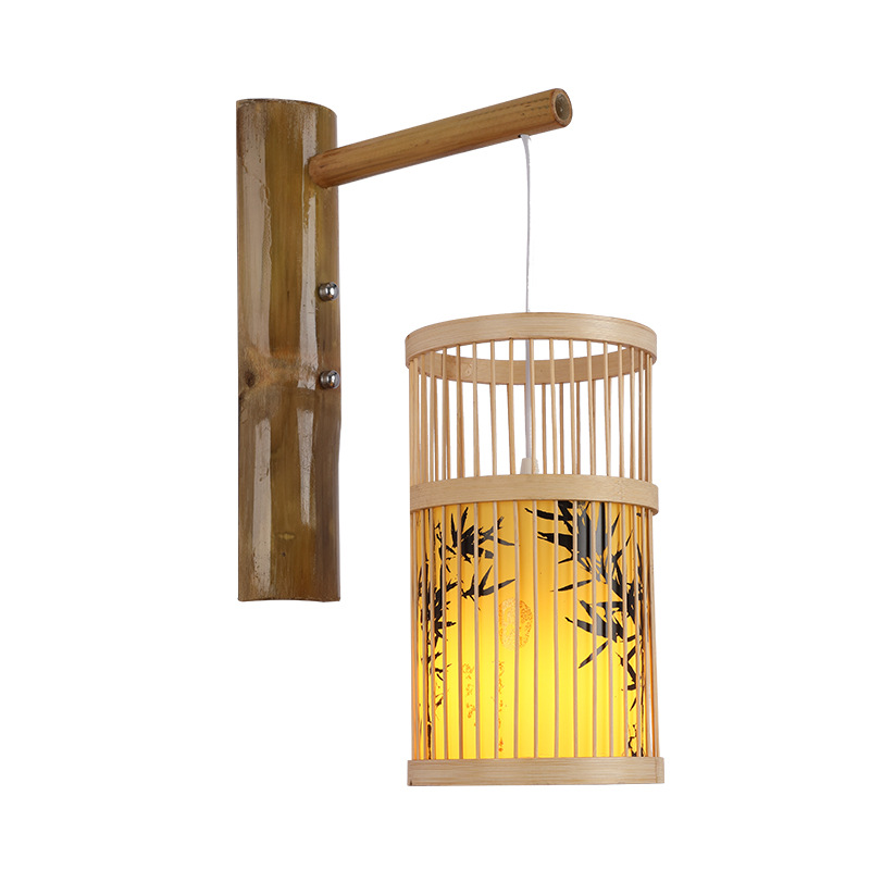 Lámpara de pared de bambú nuevo estilo chino bambú dormitorio creativo lámpara de noche Casa de Té B & B pasillo antiguo hotel lámparas