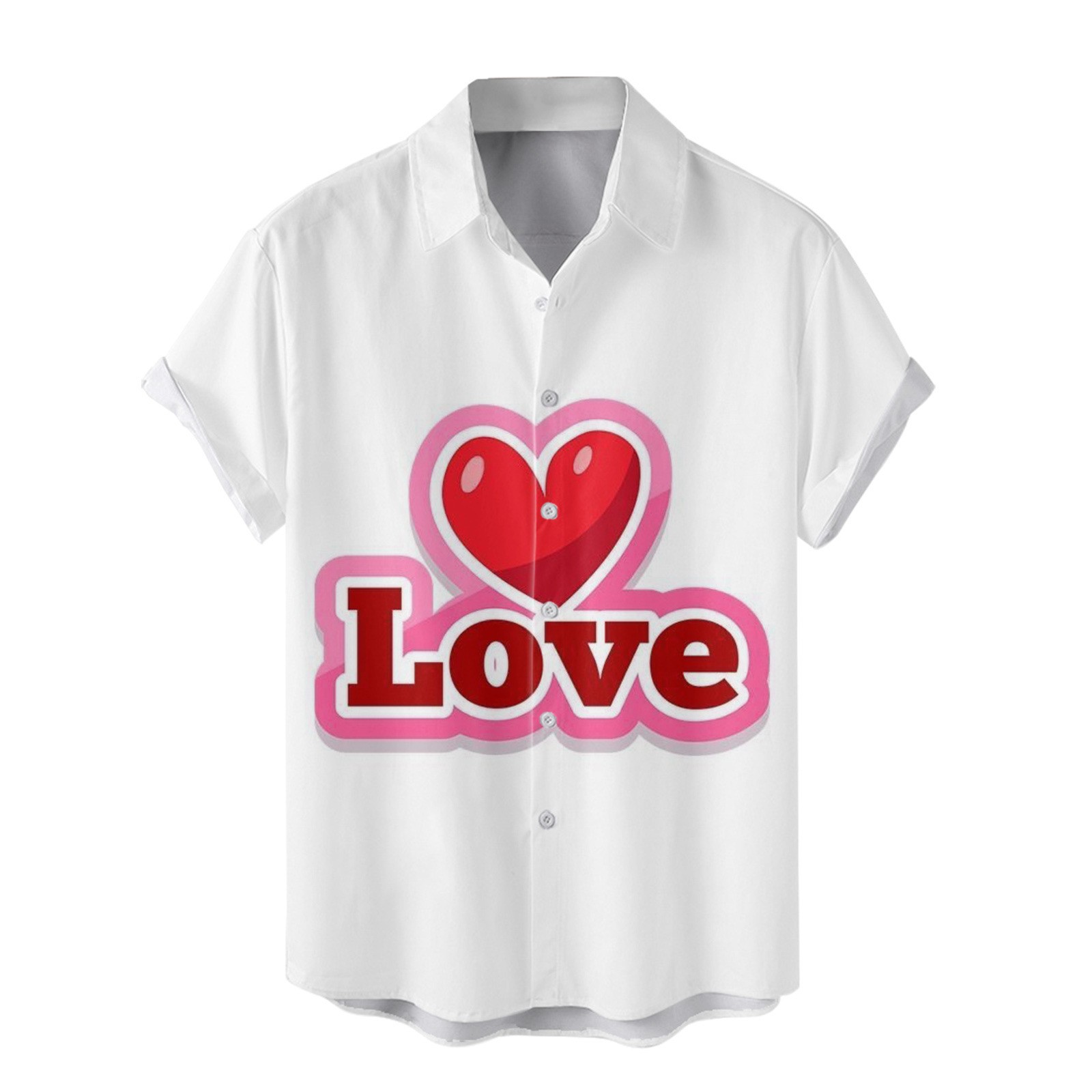 Camisas nuevas para hombres de comercio exterior europeo y americano transfronterizo Serie del día de San Valentín Camisa casual de manga corta con estampado digital 3D