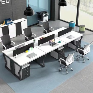 Customized Simple Modern Staff Office Desk Four-Person Staff Desk Card Slot Financial Office Desk and Chair Combination