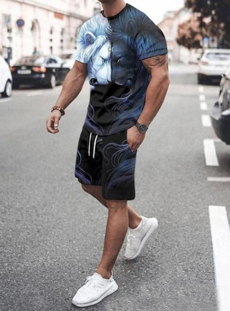 Comercio exterior europeo y americano nueva ropa de hombre traje 3D Amazon transfronteriza calle casual hombres pantalones cortos manga corta Camiseta cuello redondo