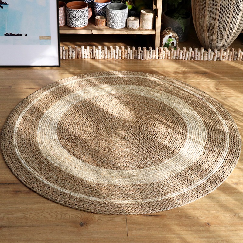 Alfombra Tejida de Espadaña de Paja, Circular, para Sala de Estar y Dormitorio image 8