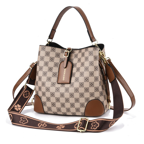 [Live Broadcast]  New Fashion Print Three Straps Contrast Color One-Shoulder Diagonal Portable Bucket Bag for Women