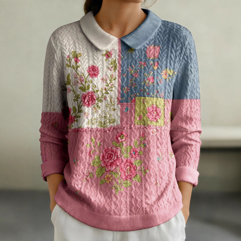 Cross-Border European and American Independent Station New 3D Digital Printing Women's Fashion Doll Collar Long-Sleeved Sweatshirt Tops Autumn and Winter