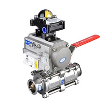 气动手动手自一体双锁泄放球阀门双联三片式快装全包四氟卫生级阀