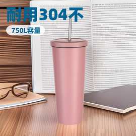 跨境304不锈钢保温杯 750大容量真空儿童吸管杯 定制车载卡通杯子
