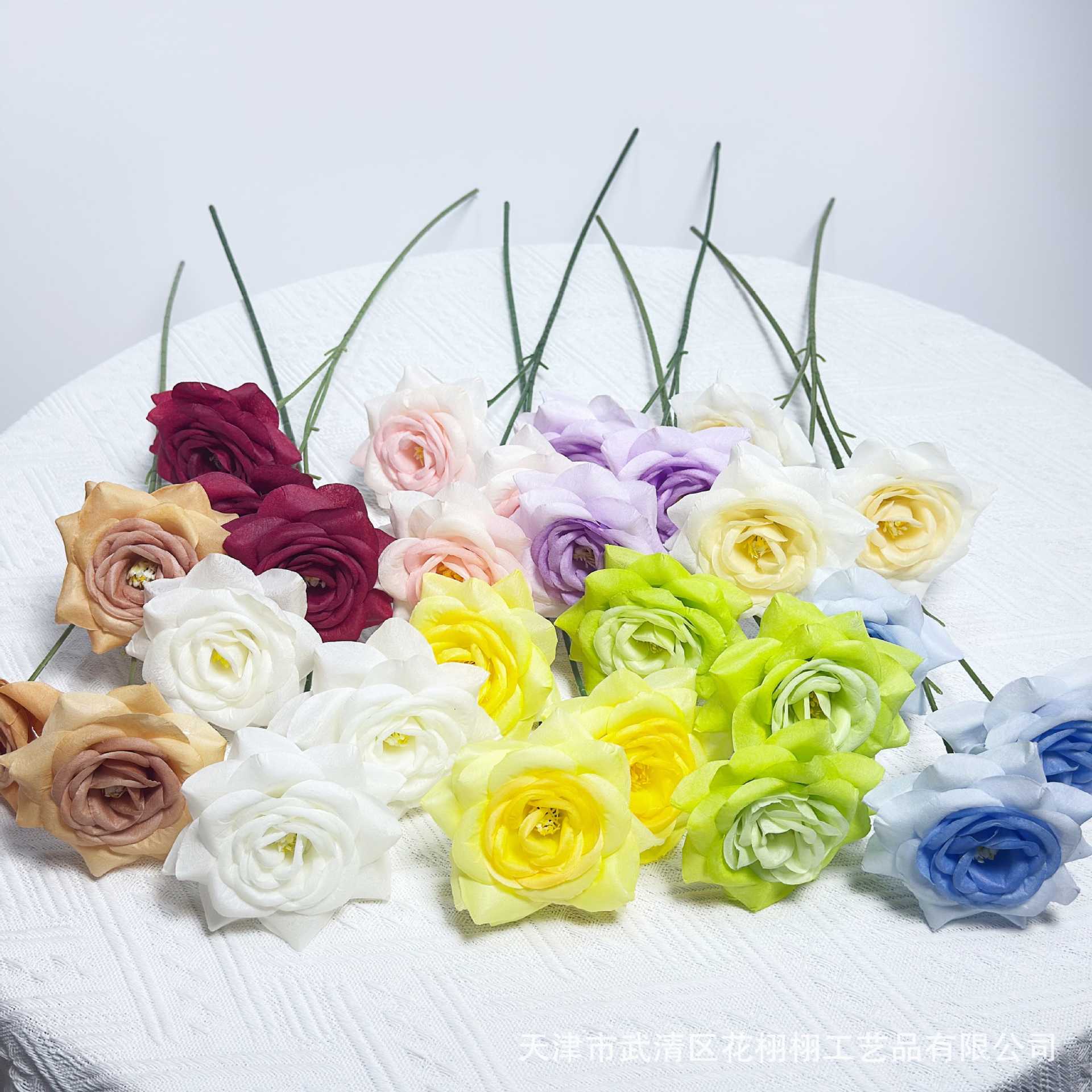 婚礼堂插花3头无叶角玫钻石玫瑰仿真花婚庆酒店装饰家居背景插花