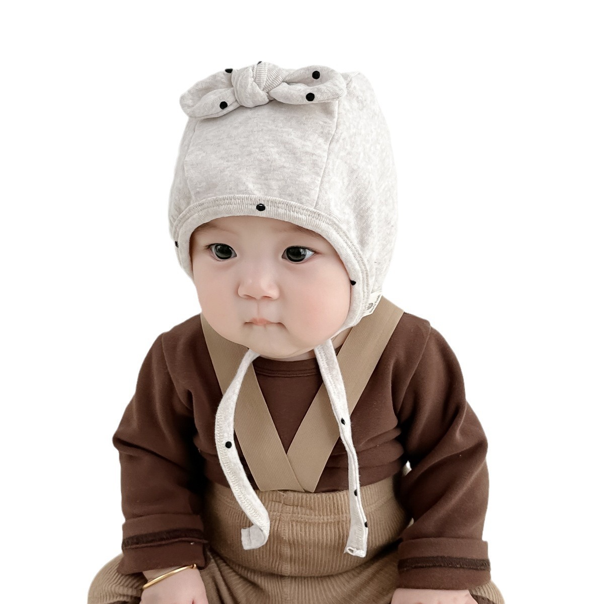 Sombrero para bebés primavera y otoño adorable gorra de lazo para recién nacidos protector de oídos puerta de invierno gorra de cabeza